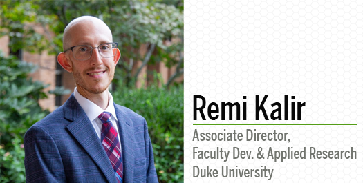 Title card with photo of Remi Kalir along with his professional titles and roles at Duke University